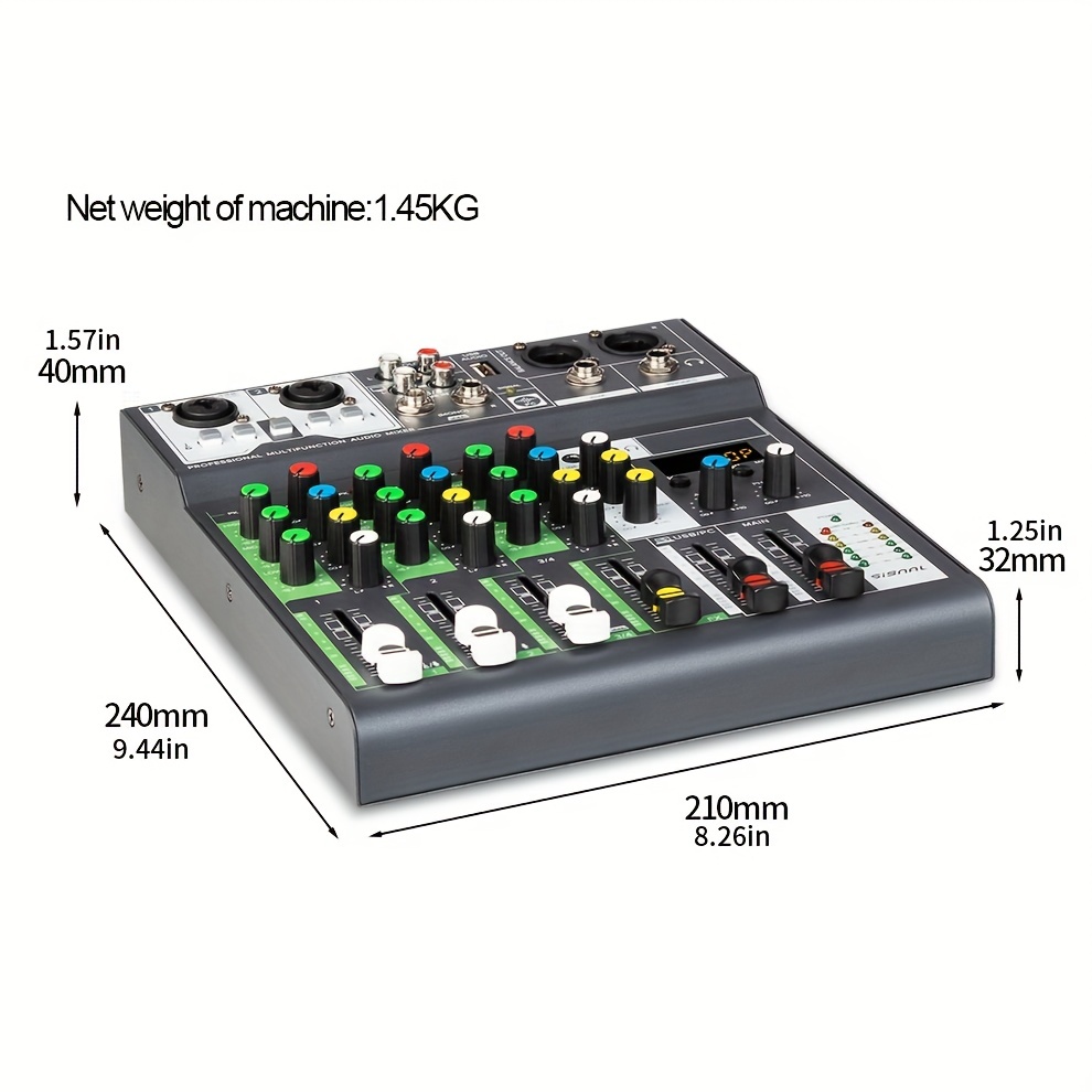 4 Channels Mixing Console Individual +48v Effects Bluetooth Usb