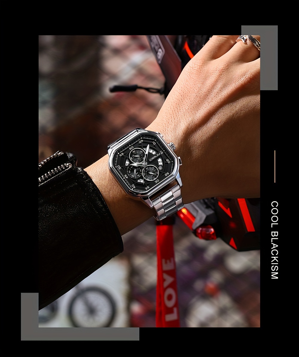CRRJU - Reloj de pulsera, de acero inoxidable para hombre, resistente al  agua, cronógrafo, correa de acero inoxidable