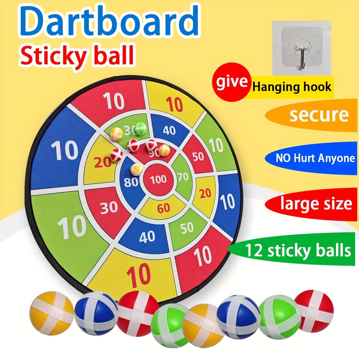 Jouet Sports Double Face Dart Board avec 12 balles collantes, jeux