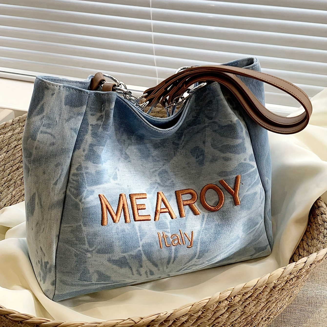 TEMU Retro Letter Embroidery Tote Bag, Shoulder Bag For Women