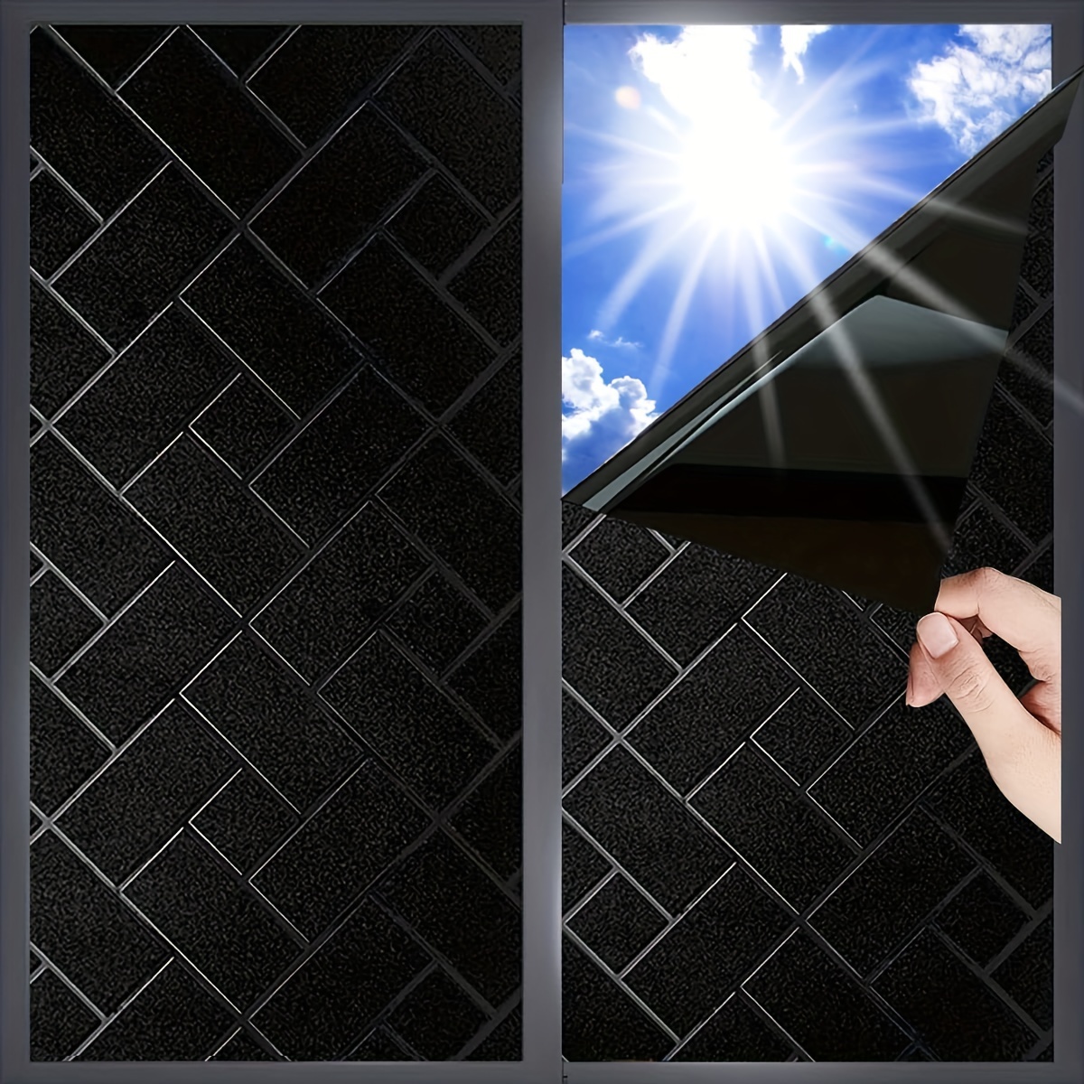 

1pc Static Cling Blackout Window Film Privacy Frosted Room Darkening Sun Blocking Window Sticker Black Window Cover Light Uv Blocking No Glue For Bathroom Home Office Decor