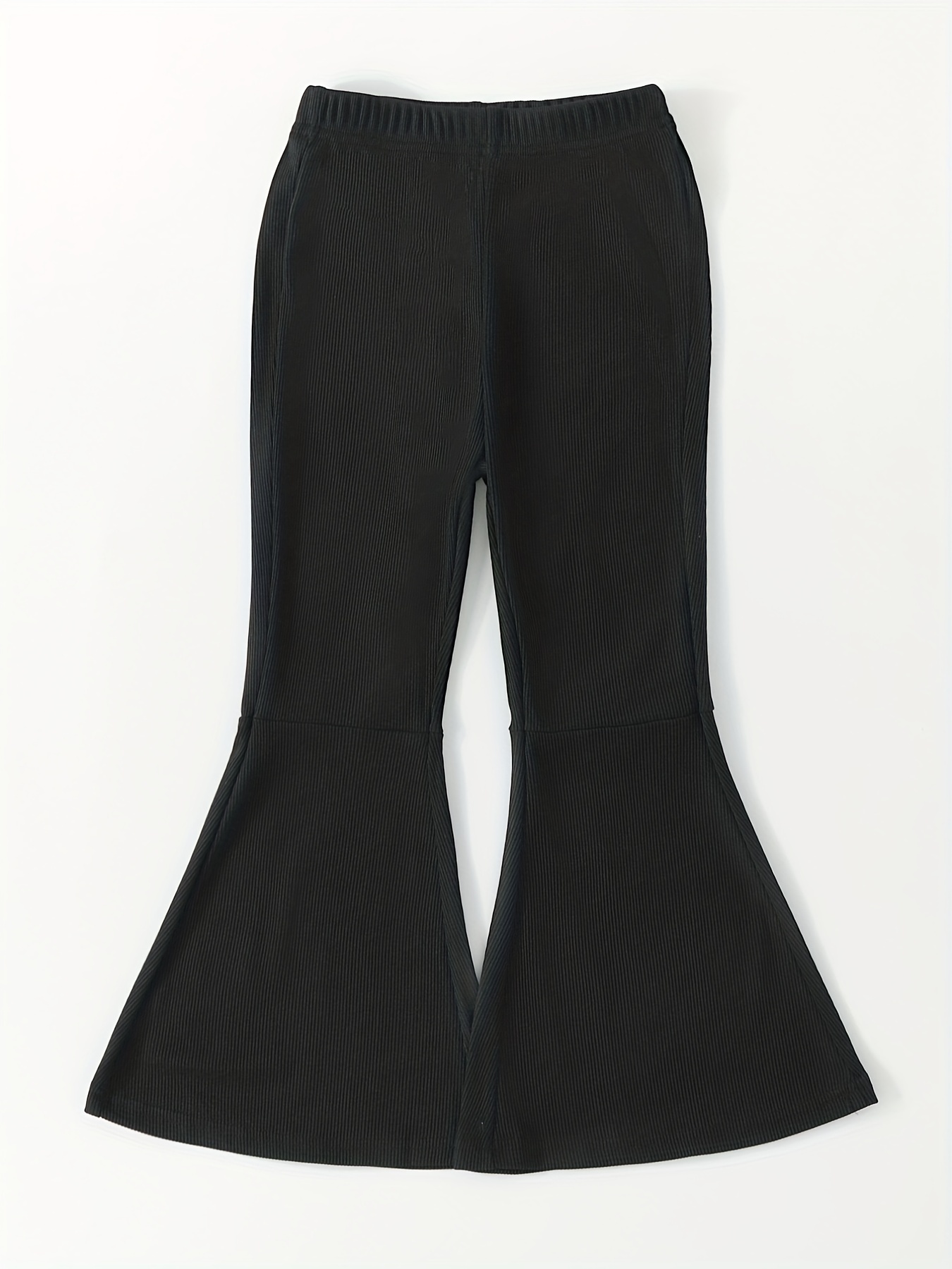 Girls Casual Flare Bell Bottom Pants Rib Knit Crop Length - Temu