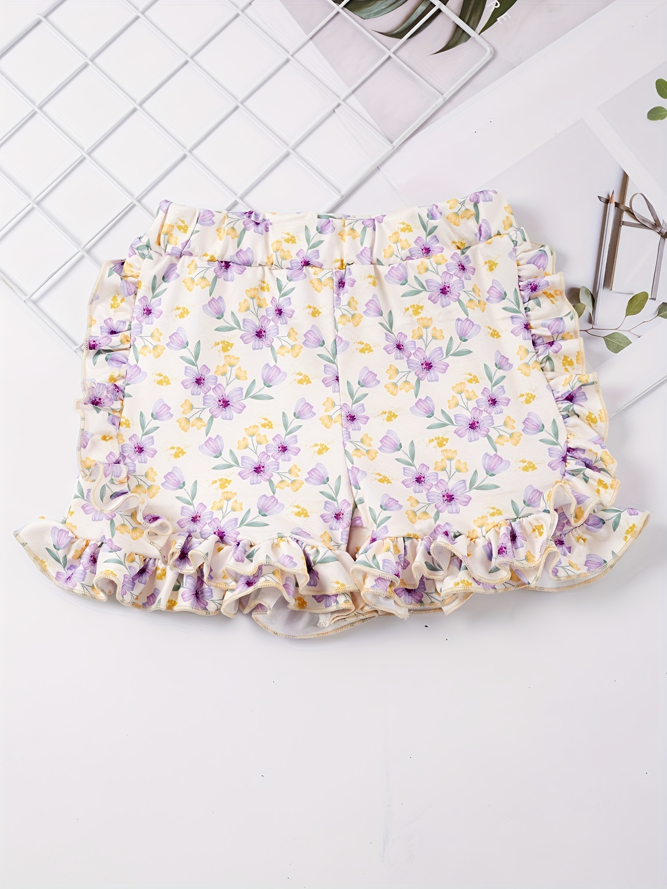 Girls Flower Ruffle Trim Shorts Kids Summer Clothing - Temu