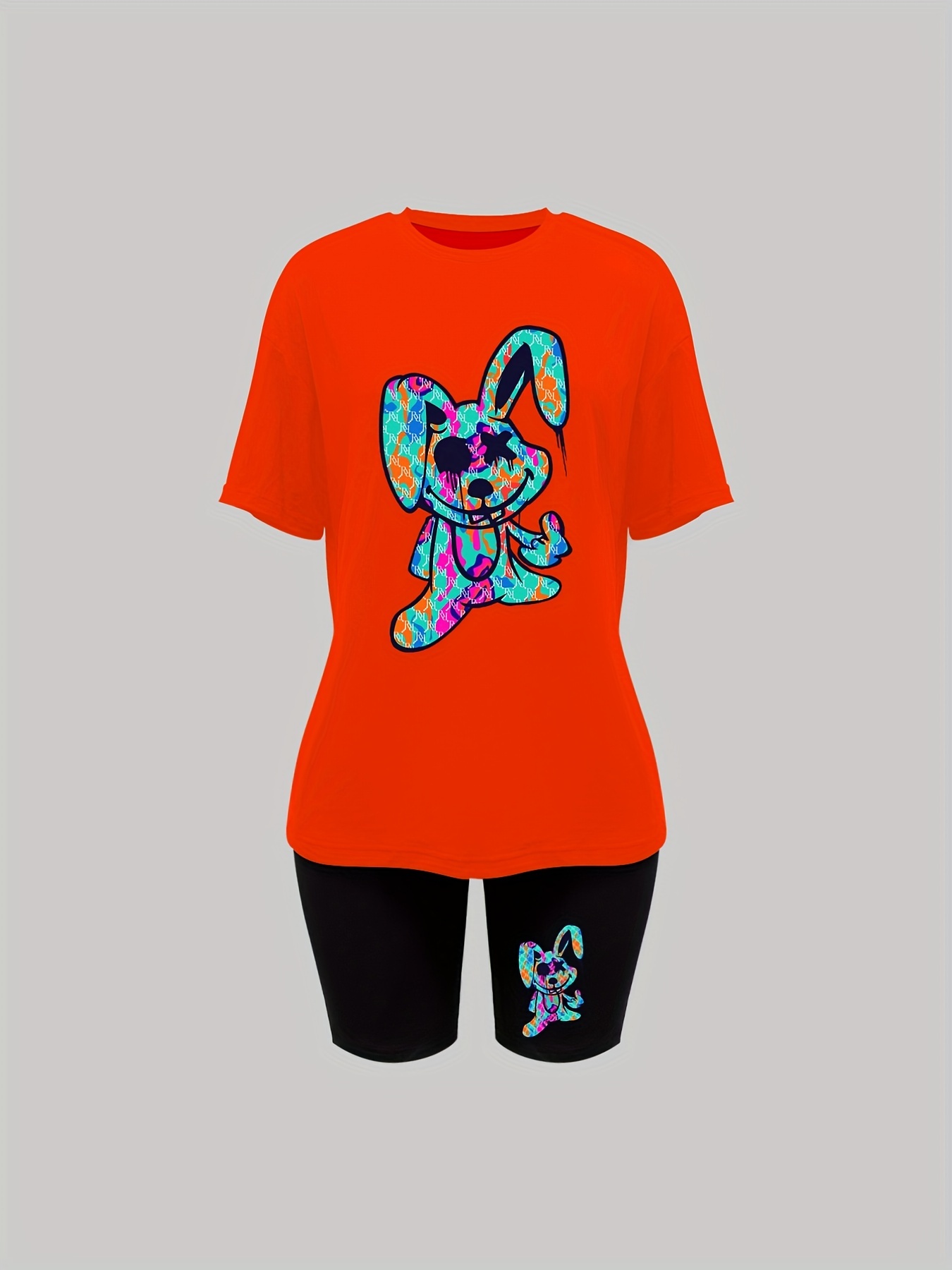 2pcs Baby Girl Allover Cartoon Print Knot Front Short-sleeve T-shirt and Shorts Set
