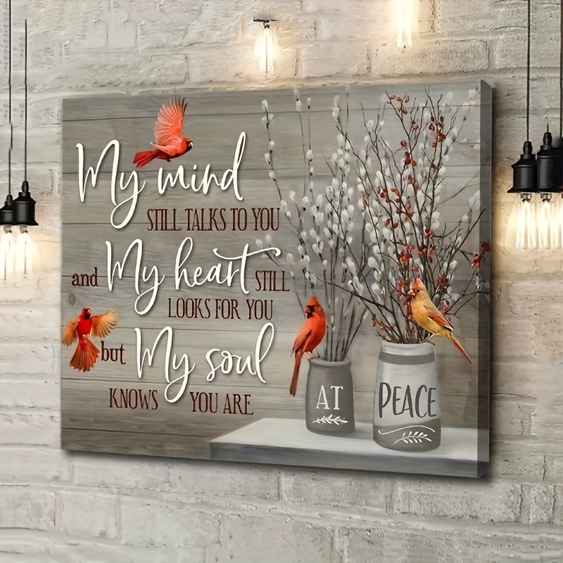 

1pc Wooden Framed My Mind My Heart My Soul Canvas Memorial Gift Wooden Style Wall Art Home Decor Canvas Print 11.8inx15.7inch
