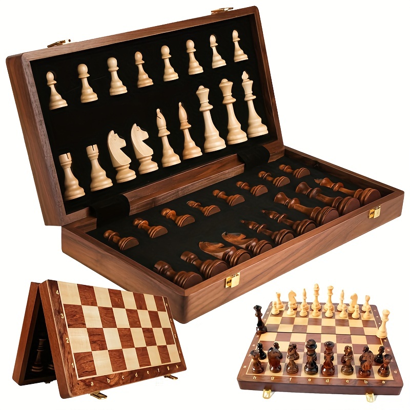 Chess Wooden Wooden Checker Board Solid Wood Pieces Folding Chess