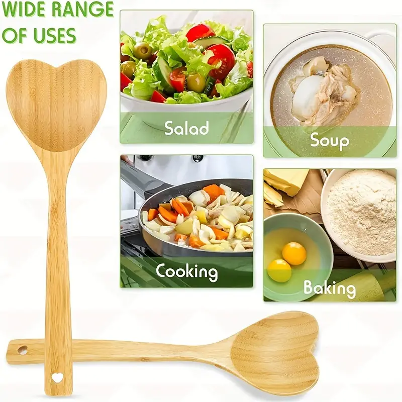 Heart Spoons, Heart Shaped Bamboo Spoon, Kitchenware For Cooking