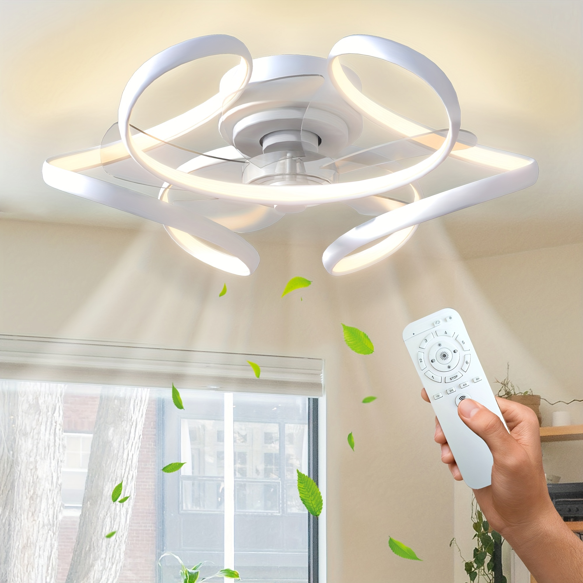 Ventilador de techo reversible invisible de 42 pulgadas con luces LED y  control remoto, 4 aspas retráctiles para dormitorio, kits de luces de techo