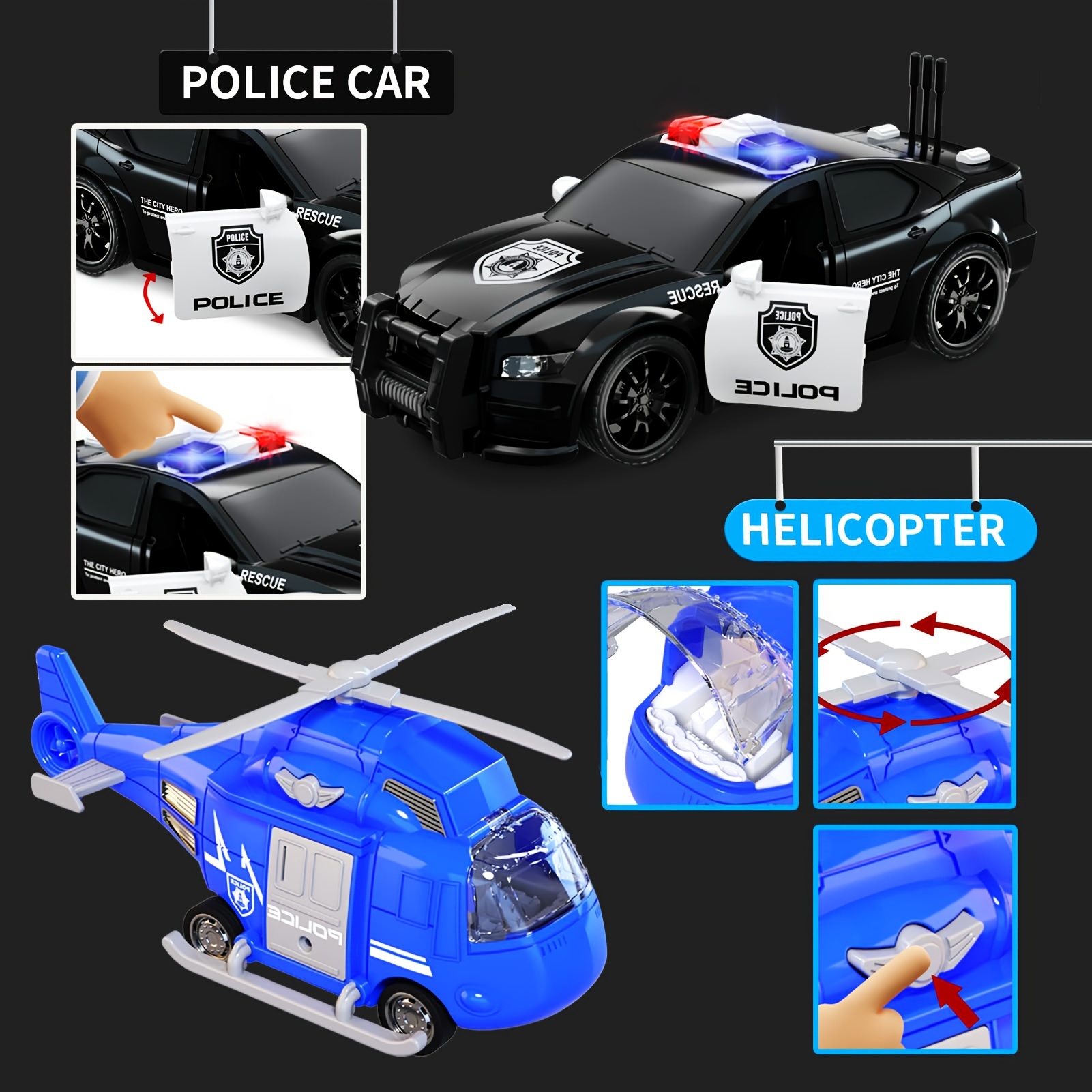  Friction Powered Police Car Toy Rescue Vehicle with