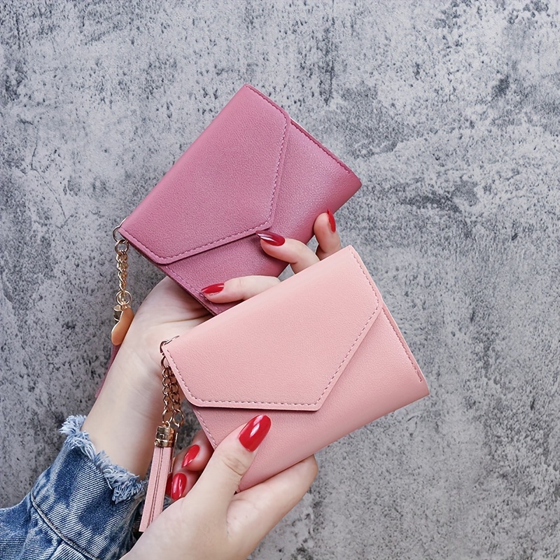 Fashion Design Simple Solid Color Card Bag Coin Purse Butterfly Korean  Style Wallets Bow Clutch Bag Plush Ball Women Wallets PINK
