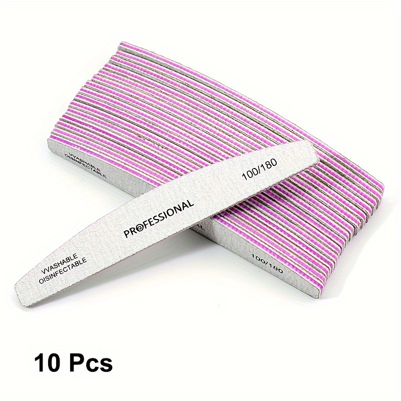 Professional Nail Files In Packs Of 3/5/10 With A Grit Of 100/180, Half- Shaped, Gray Sandpaper, Washable And Disinfectable Acrylic Nail Files, Manicure Tool Set
