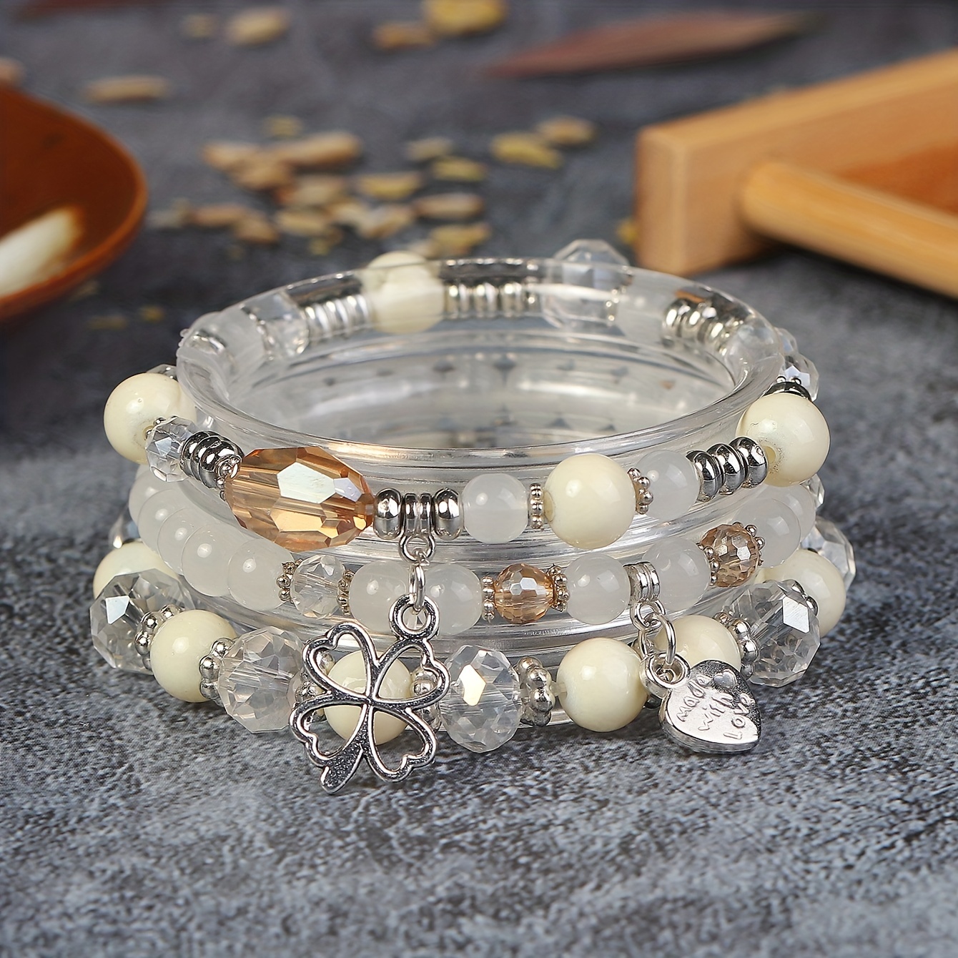

3pcs/set Boho Four-leaf Clover Pendant Male Beaded Bracelet Lovers Heart Charms Crystal Couple Jewelry Bracelet Set Daily Holiday Accessories