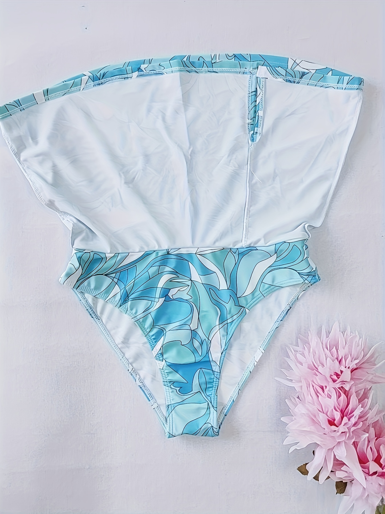 Blue Allover Print Ruched 2 Piece Set Tankini, Side Split Hem Tummy Control  Stretchy Swimsuit For Beach Pool Bathing, Women's Swimwear & Clothing