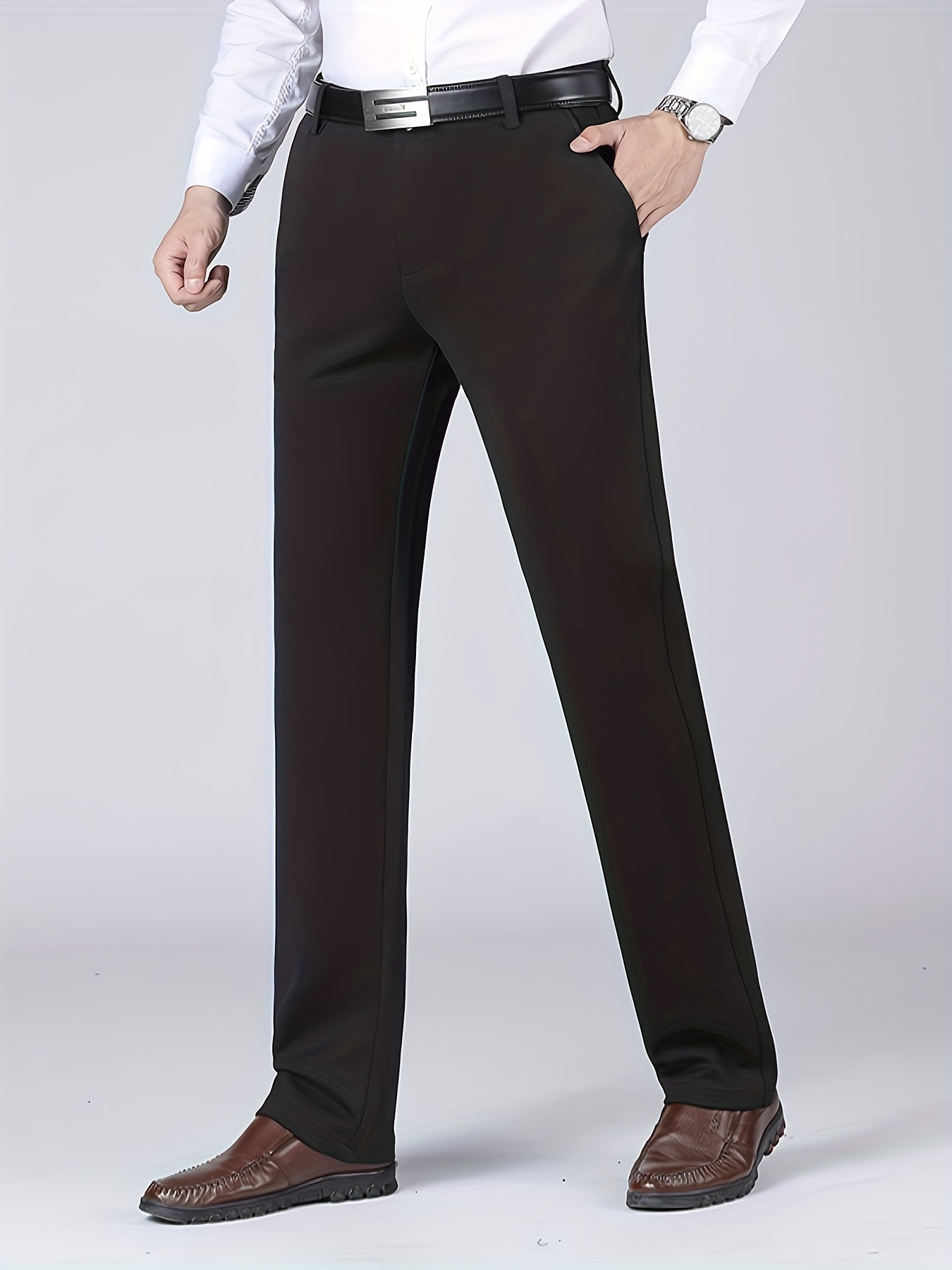 Classic Design Dress Pants Men's Formal Solid Color Slightly