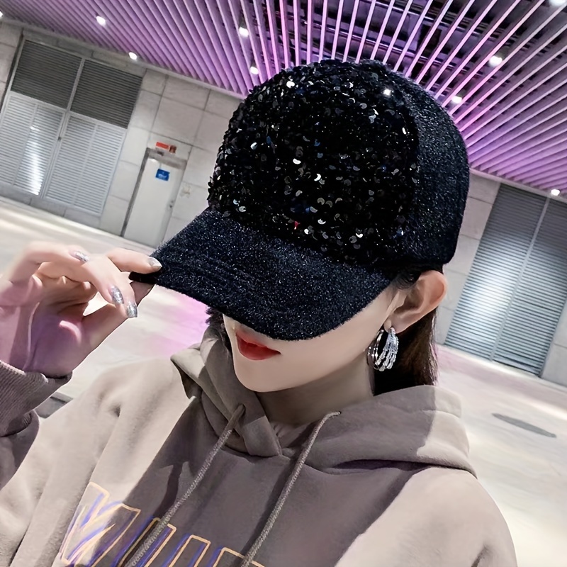 Shiny Sequins Plush Baseball Cap Thickened Coldproof Dad Hat Lightweight  Adjustable Sun Hats For Women Autumn & Winter