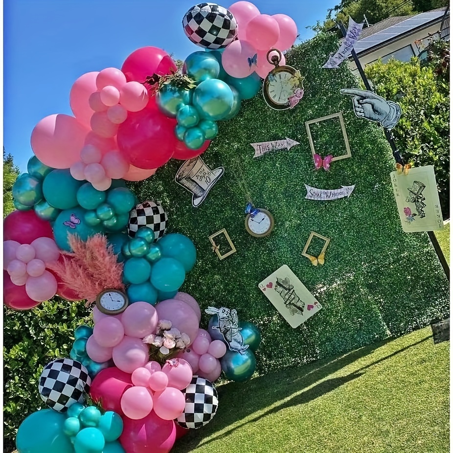 Alice wonderland balloon bouquet party decoration checker balloons
