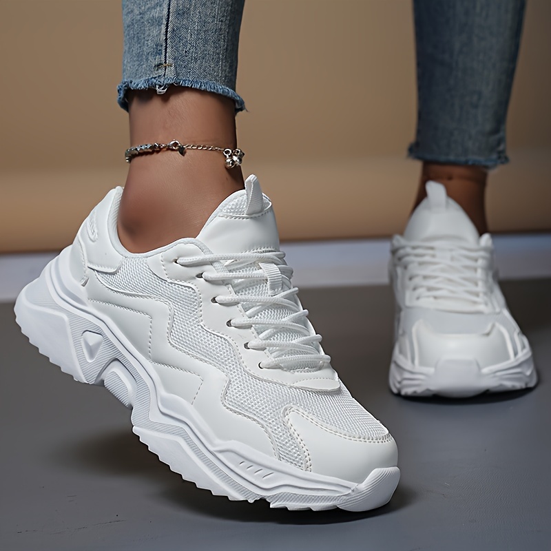 Women's White Mesh Chunky Sneakers Non slip Comfort Lace - Temu Canada