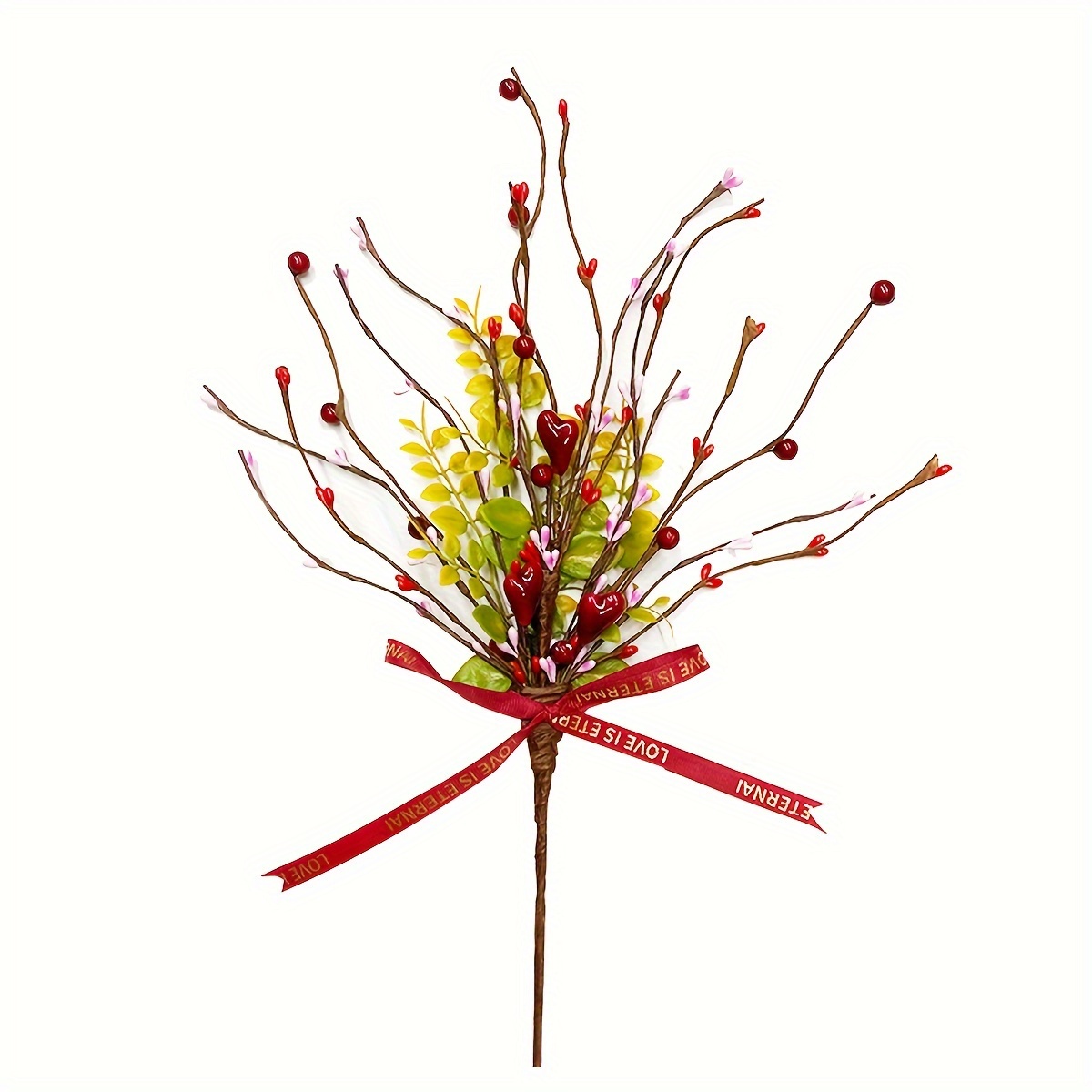 Artificial Heart Shaped Flower Stems Faux Red Berries - Temu