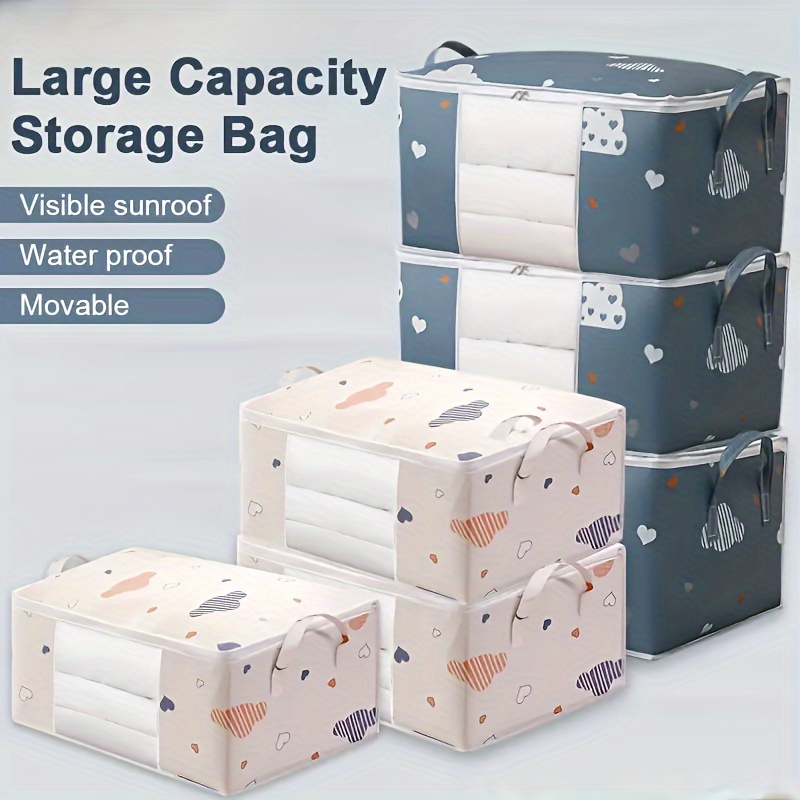 

1 Pc Large Capacity Wardrobe Storage Bag, Dustproof Zipper Container With Cartoon Clouds Pattern & Handle