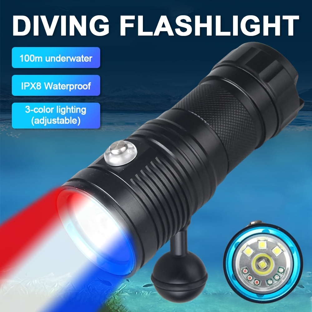 Linterna de buceo, linterna submarina de 10000 lúmenes, 5 modos de luz LED  impermeable para cueva de mar profundo, linterna de buceo con soporte