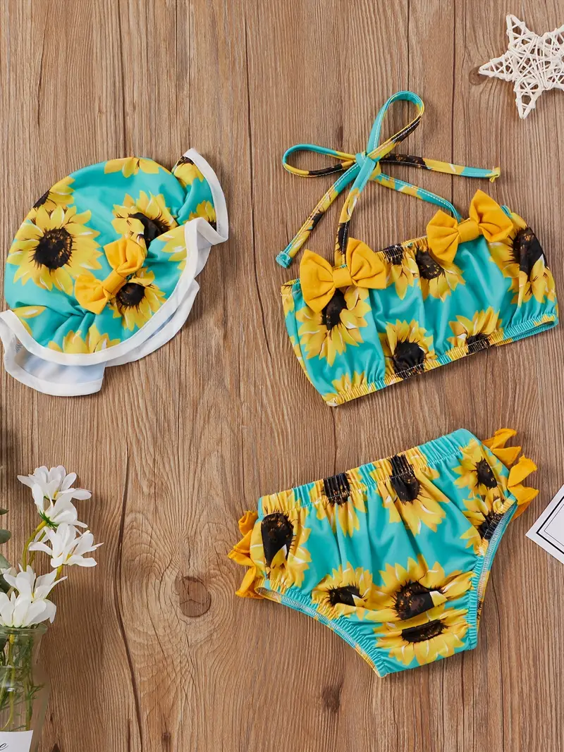 Baby Girls Bikini Tankini Swimsuit Sunflower Graphic Bow - Temu Canada