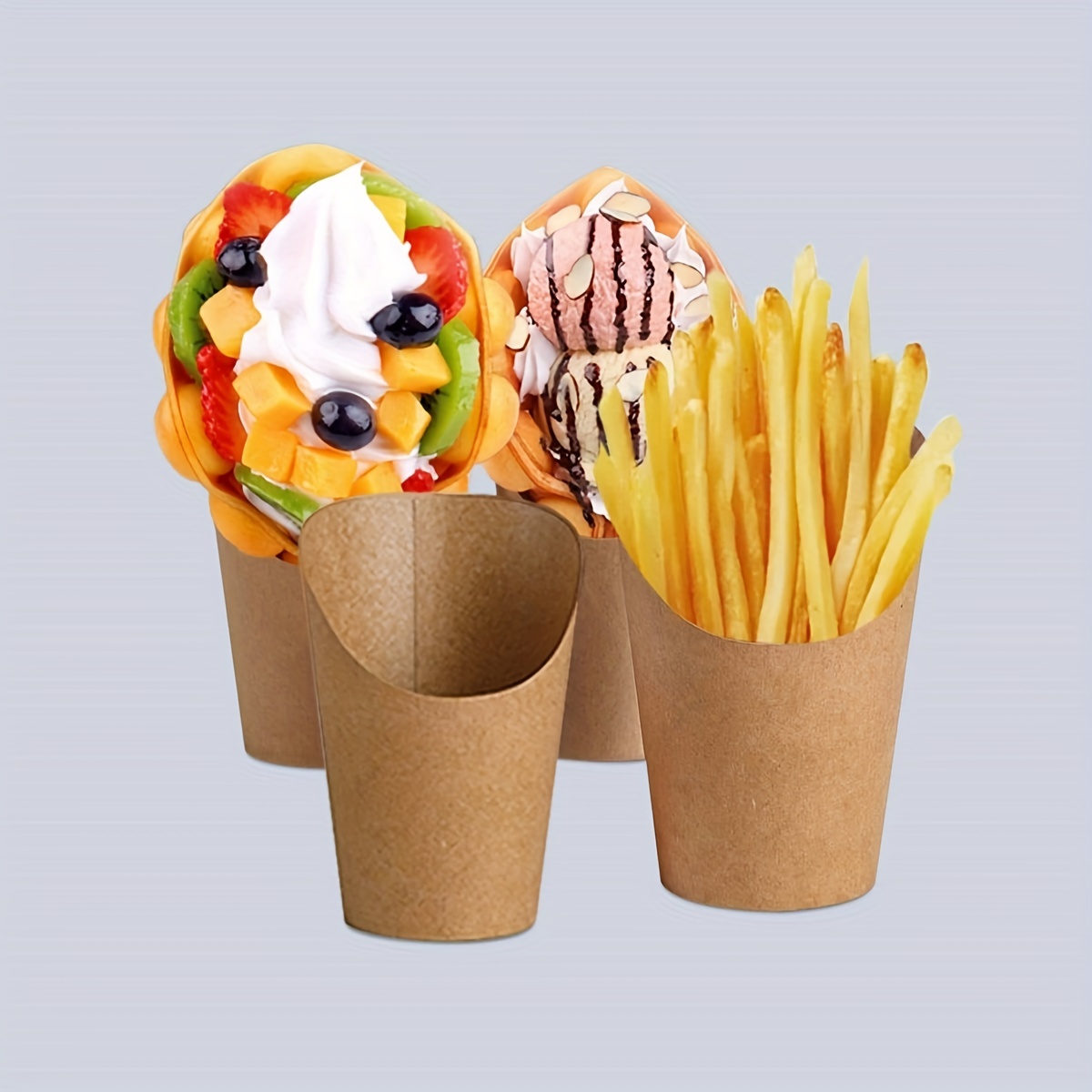 Take-out Paper Cone 50pcs French Fries Snacks Storage Bags Kraft Paper Bag  French Fries Holders 