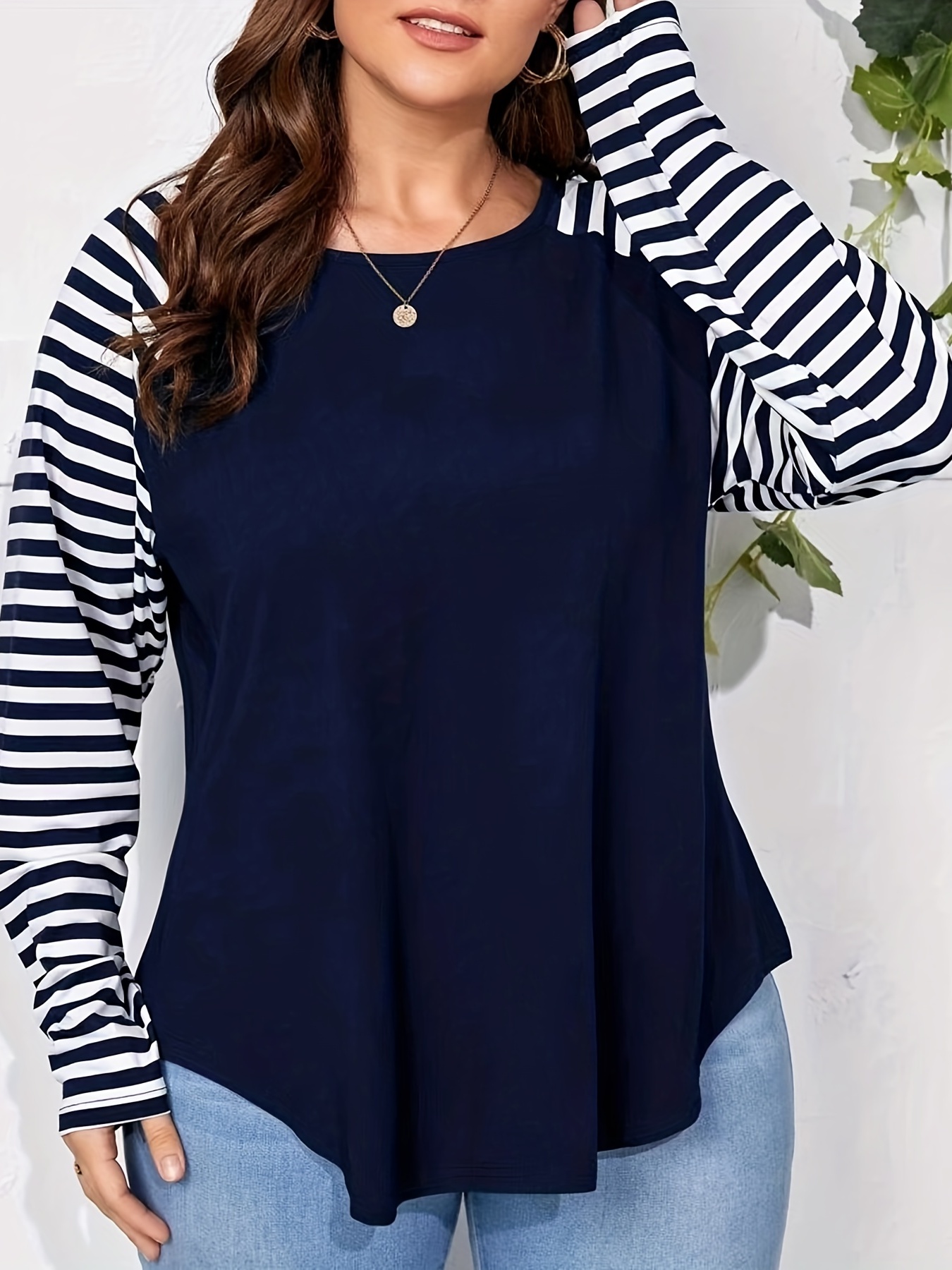 Plus Size Casual T shirt Women's Plus Colorblock Stripe - Temu Canada