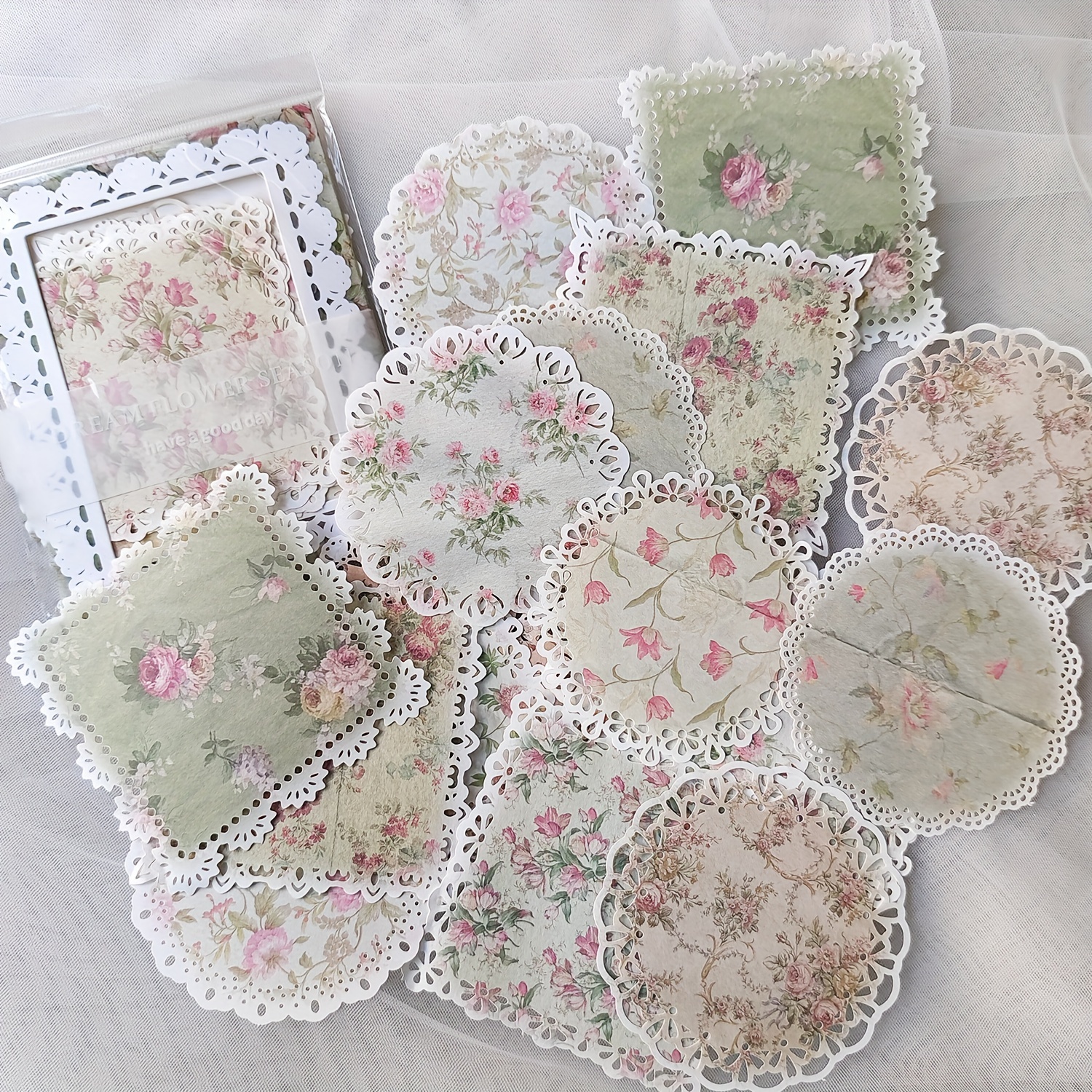 Image of 1 Pack (20 Sheets) French Vintage Floral Lace Paper With Scalloped Edges - Multicolor Blanks Suitable For Scrapbooking, Journaling, Card Making - Elegant French Paper