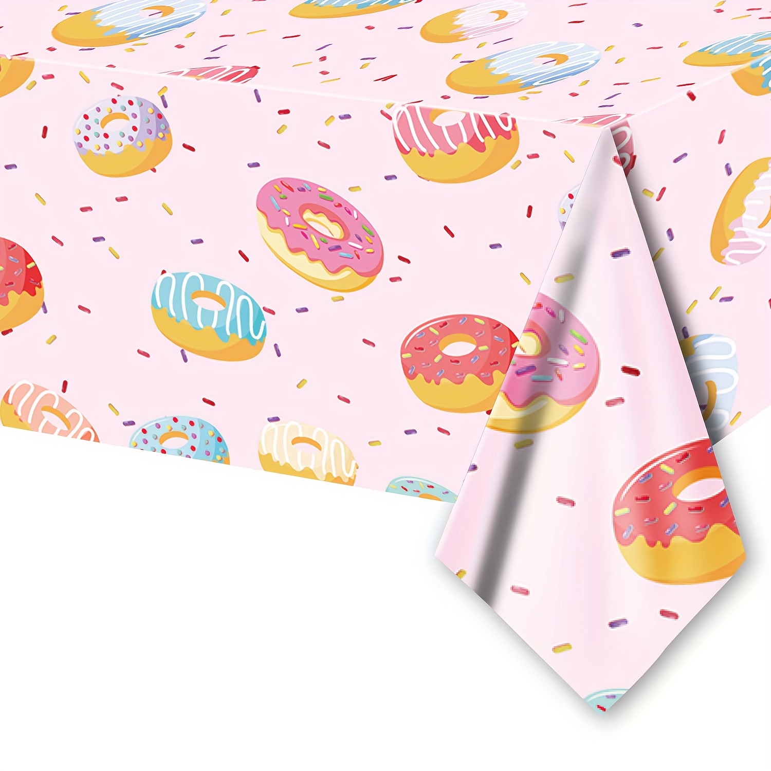

1pc, Doughnut Themed Party Tablecloth, Pink Tabletop Cover For Decorating Doughnut Parties, Tablecloth, Birthday Party Supplies Tablecloth 51 × 86.6 Inches