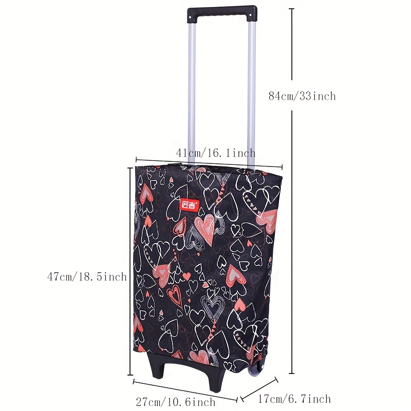 Versatile Foldable Shopping Cart with Heart Pattern - Lightweight, Durable Plastic/Aluminum, 4-Wheel Design for Easy Maneuverability - Perfect for Groceries, Moving Freight, and Camping Essentials