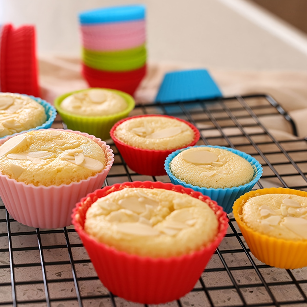 12pcs, Reusable Silicone Cupcake Pans - Perfect for Baking Muffins, Cakes,  and More!