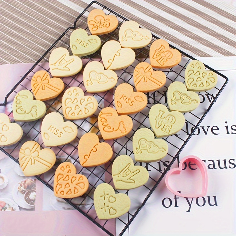 10pcs Hearts 3D Cookie Moulds Embossing Cutters Valentines Day Cookie  Cutter Set