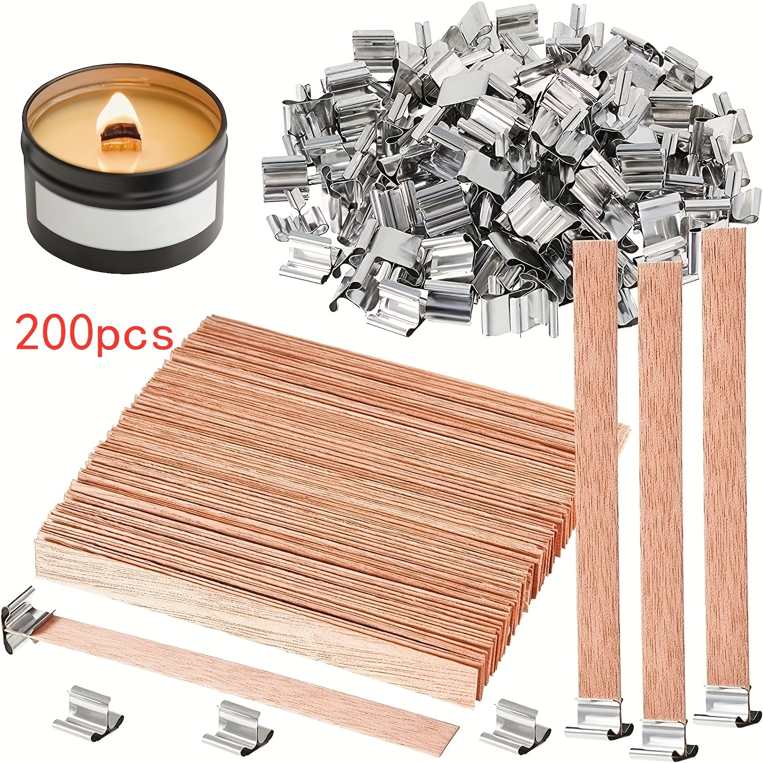 Ziosxin 100pcs Smokeless Cherry Wood Candle Wicks-Long Lasting Flame-Easily  Burn, Natural Candle Cores with Stand and Glue Dot, Warning Label  (W:13cm/5.1,H:2.5cm/1,D:0.5mm/0.019)