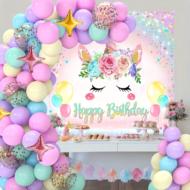 Decoraciones de fiesta de tercer cumpleaños para niña, decoración de fiesta  de tercer cumpleaños, arco de guirnalda de globos, telón de fondo de