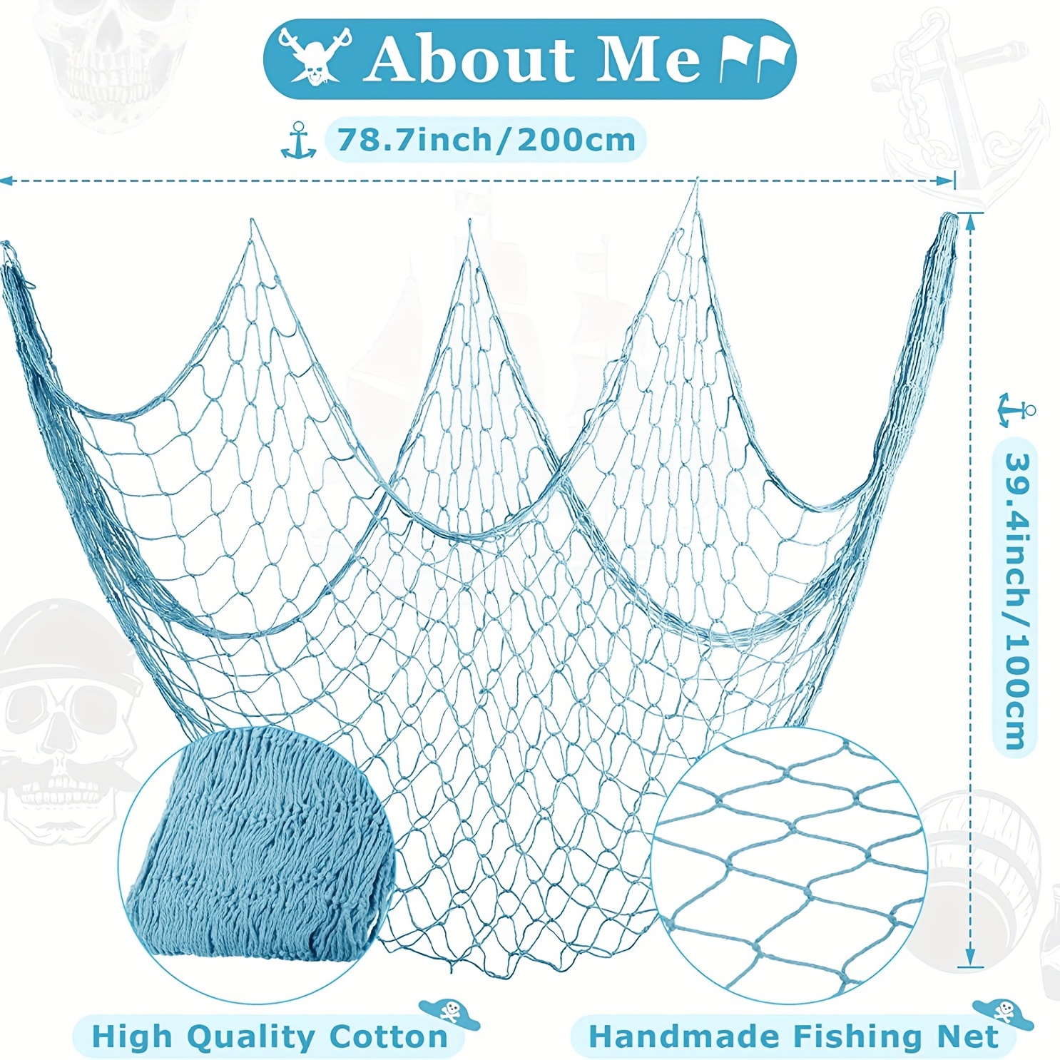 Netting Decoration Fish Net Party Decor, 80 X 40 Inch, Wall Hanging Fishnet  For Mermaid, Pirate, Nautical, Under The Sea Party Decorations, Ocean Them