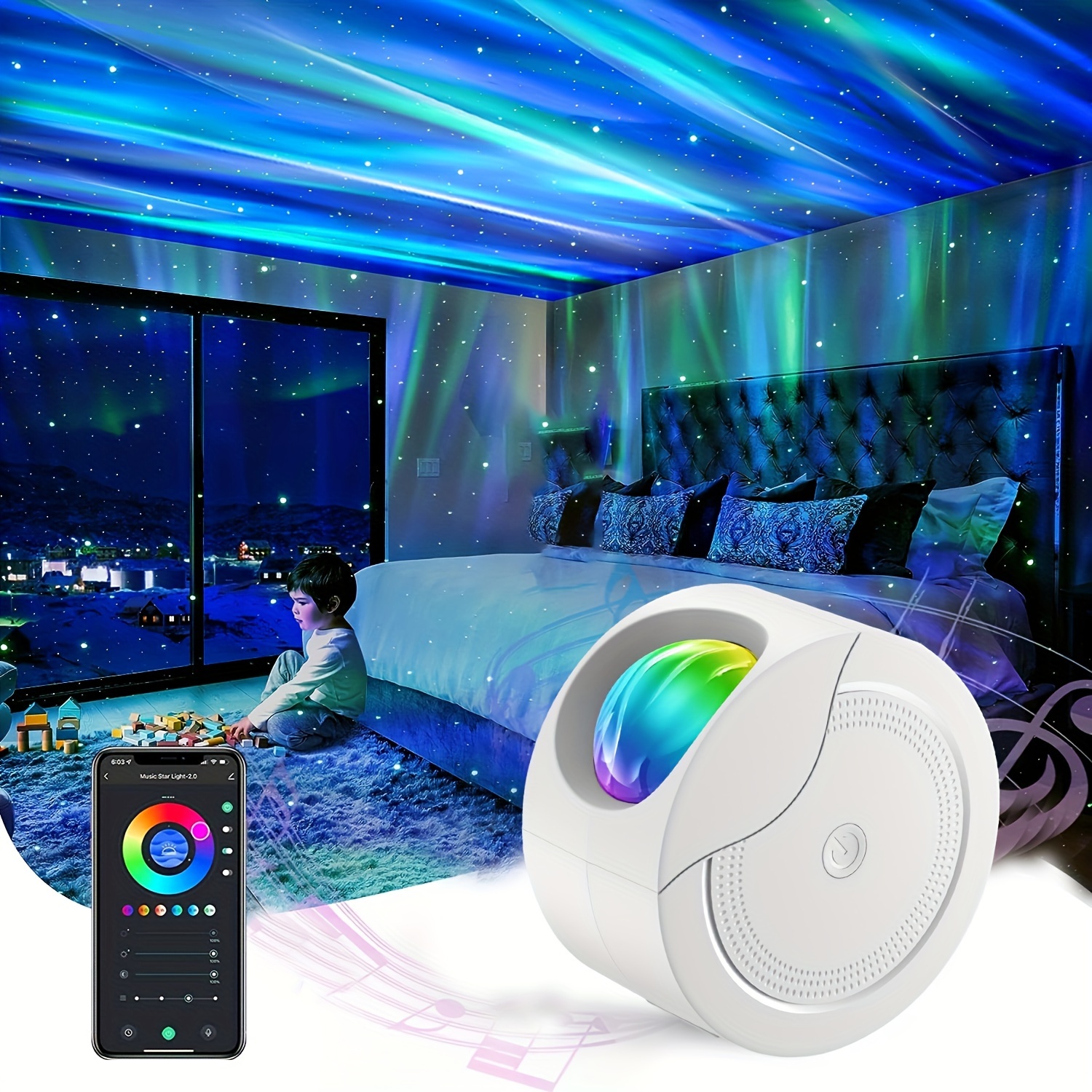 Northern Lights Aurora Galaxy Projector Lamp Music Projection Night Light  Kids