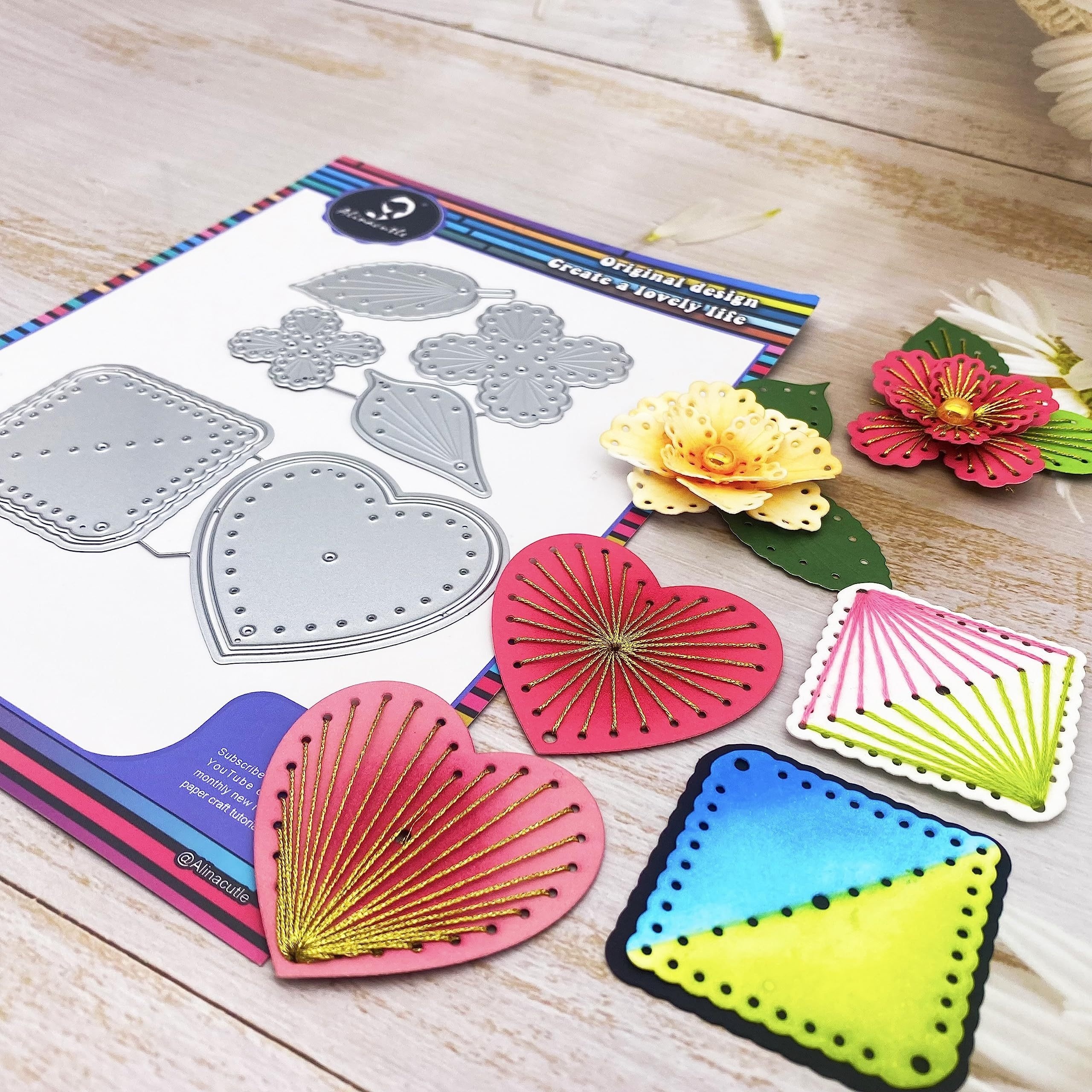 Die Cut Felt Shapes 18 Designs Card Making Crafts - Heart Flower