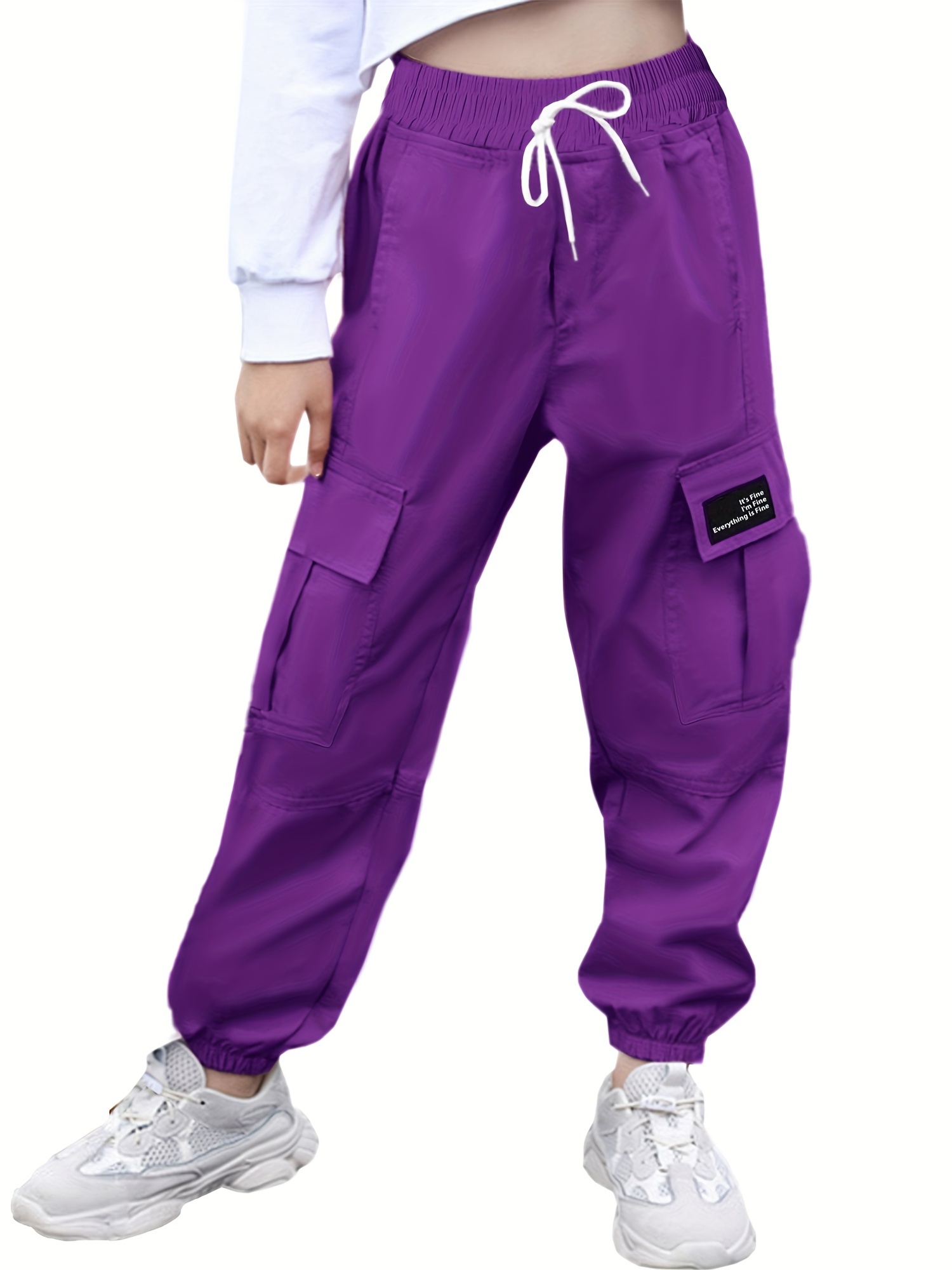 H&M Divided Womens Size 6 Pants Purple Cargo Pockets Elastic Waist