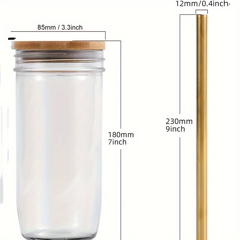 1pc 24 Oz Mason Jar Glass Cups with Stainless Steel Straw and