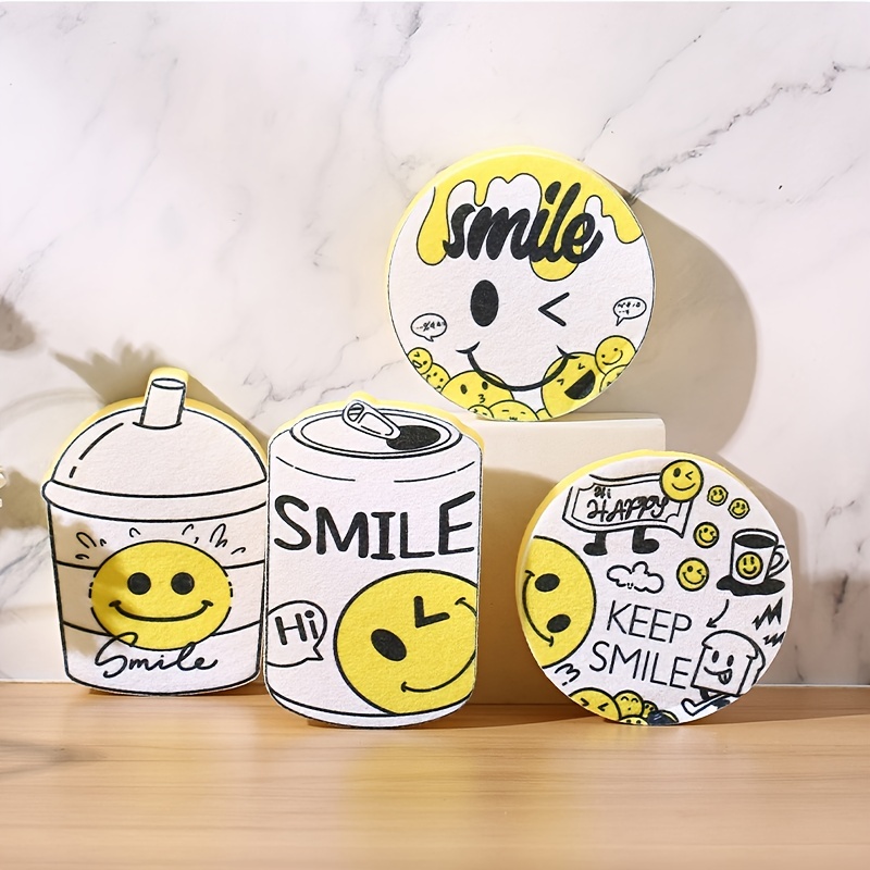 1pc Cartoon Graphic Cleaning Sponge, Cartoon Smile Print Pot Cleaning Sponge  For Kitchen