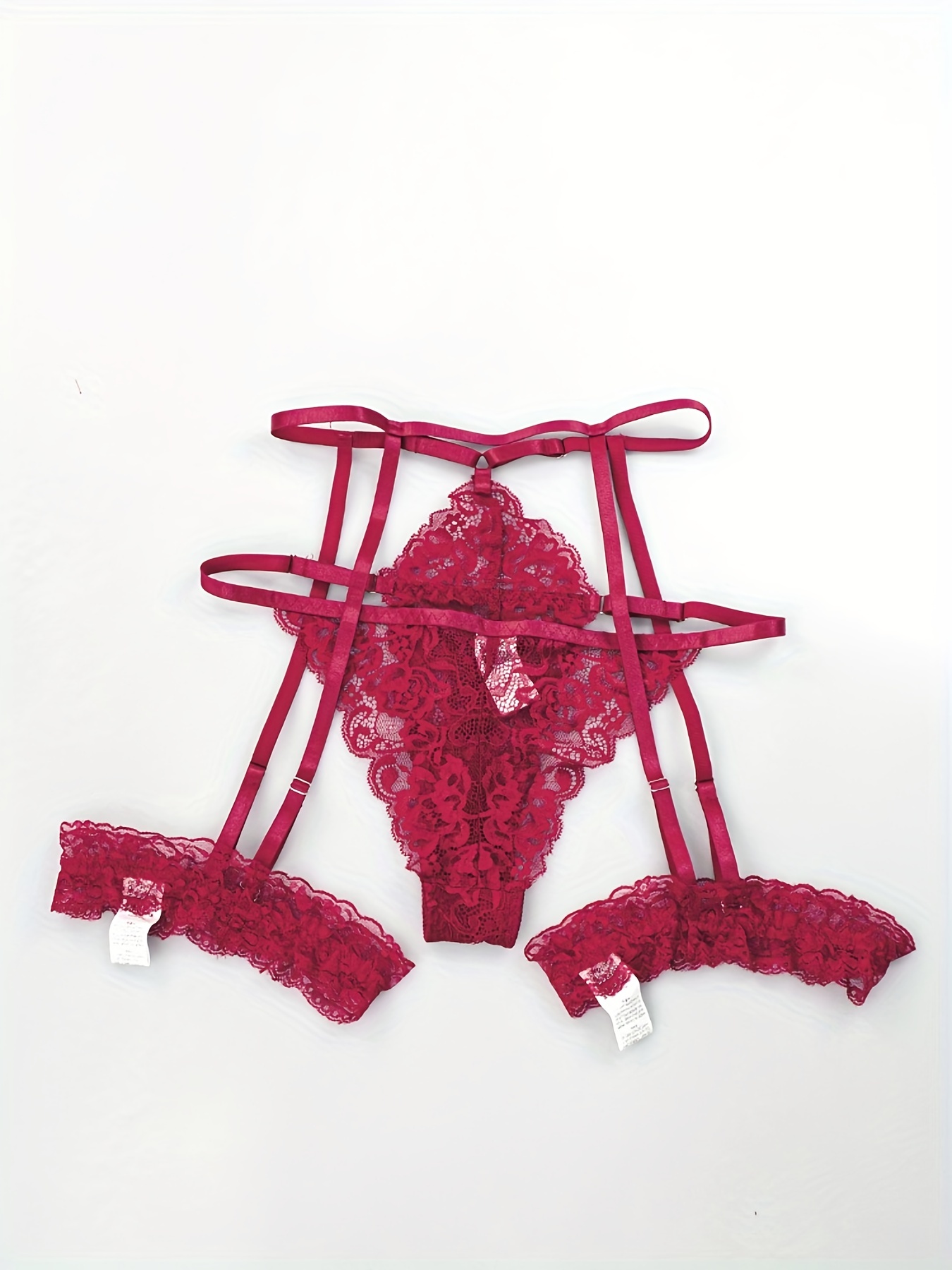 Three Piece Lace Corset Panty Garter Set - Burgundy