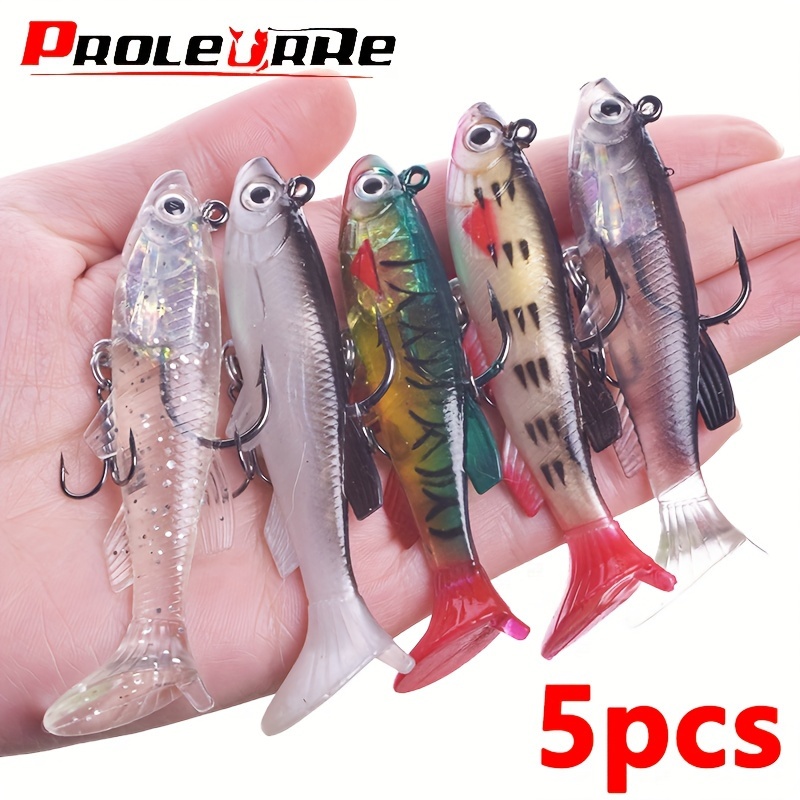 

5pcs Rubber Soft Bait With Lead Head, Jig Wobblers, Fishing Lure Set, Artificial Pvc Baits With Hooks For Sea Bass Catfish Pike Freshwater Saltwater, Fishing Tackle