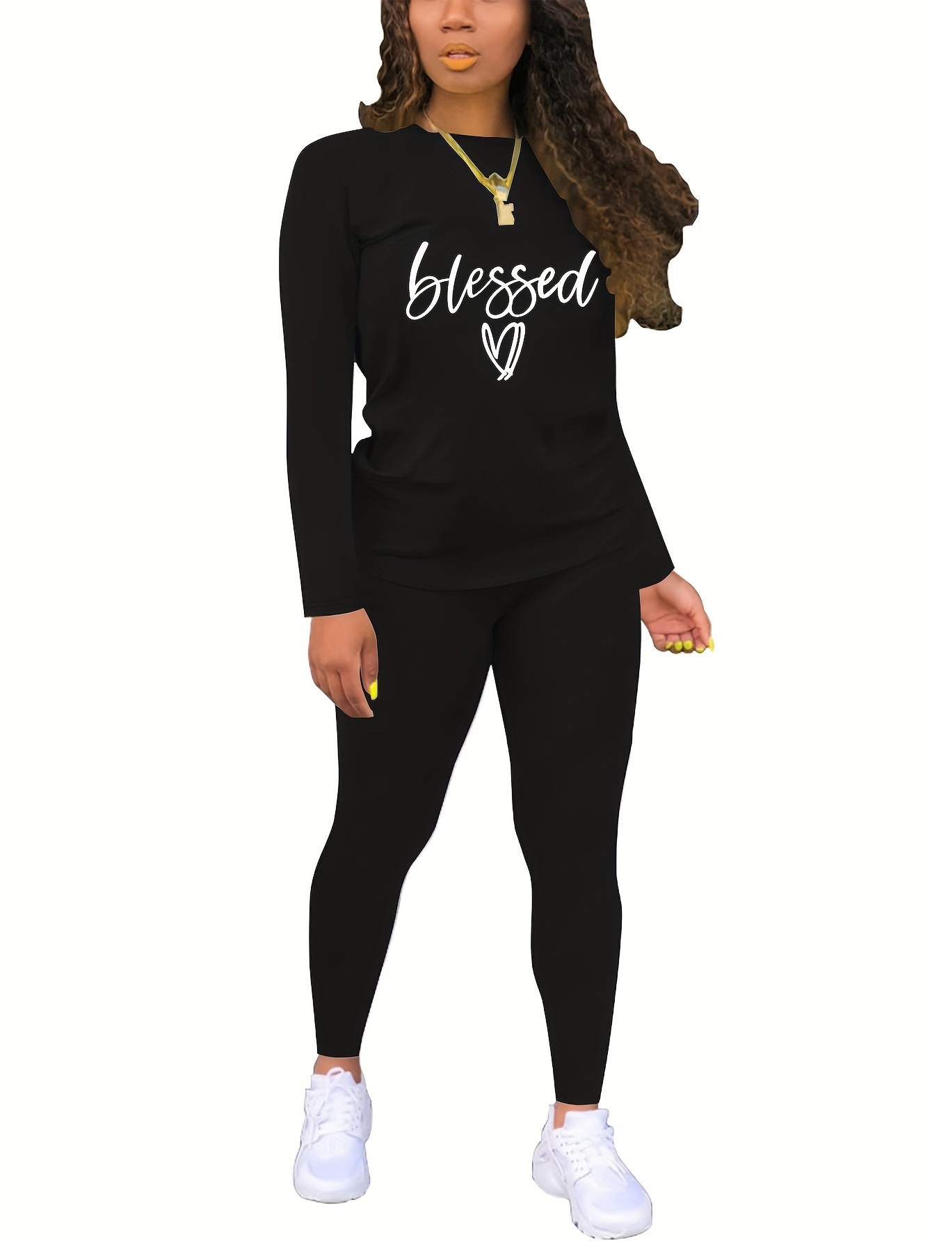 Black Girl Print Two piece Set Casual Long Sleeve Crew Neck - Temu