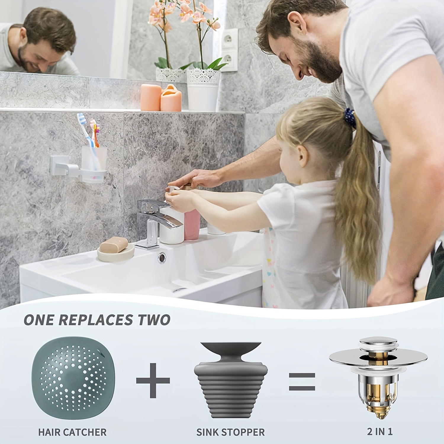 Universal Bathroom Sink Stopper with Hair Catcher, for 1.04-1.97 Inch Drain  Hole, Spring Core Bathtub Drain Cover, Pop Up Sink Plug Basin Drain