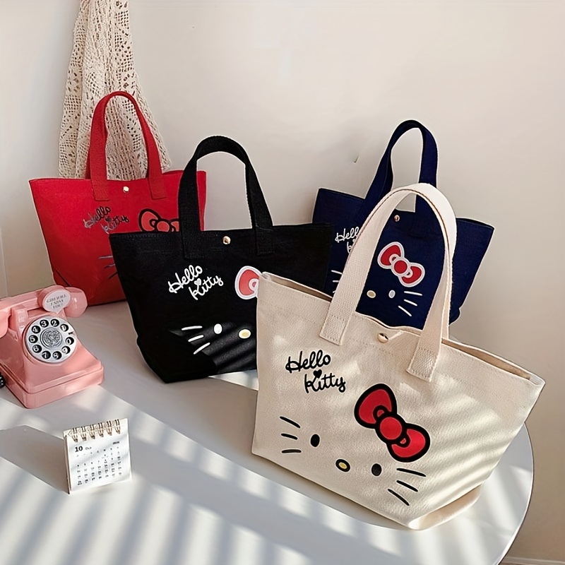 Sanrio MINISO Hello Kittys Canvas Shoulder Bags Casual Kuromi Cinnamoroll  Large Capacity Shopping Letter Handbag Tote Bag Gift