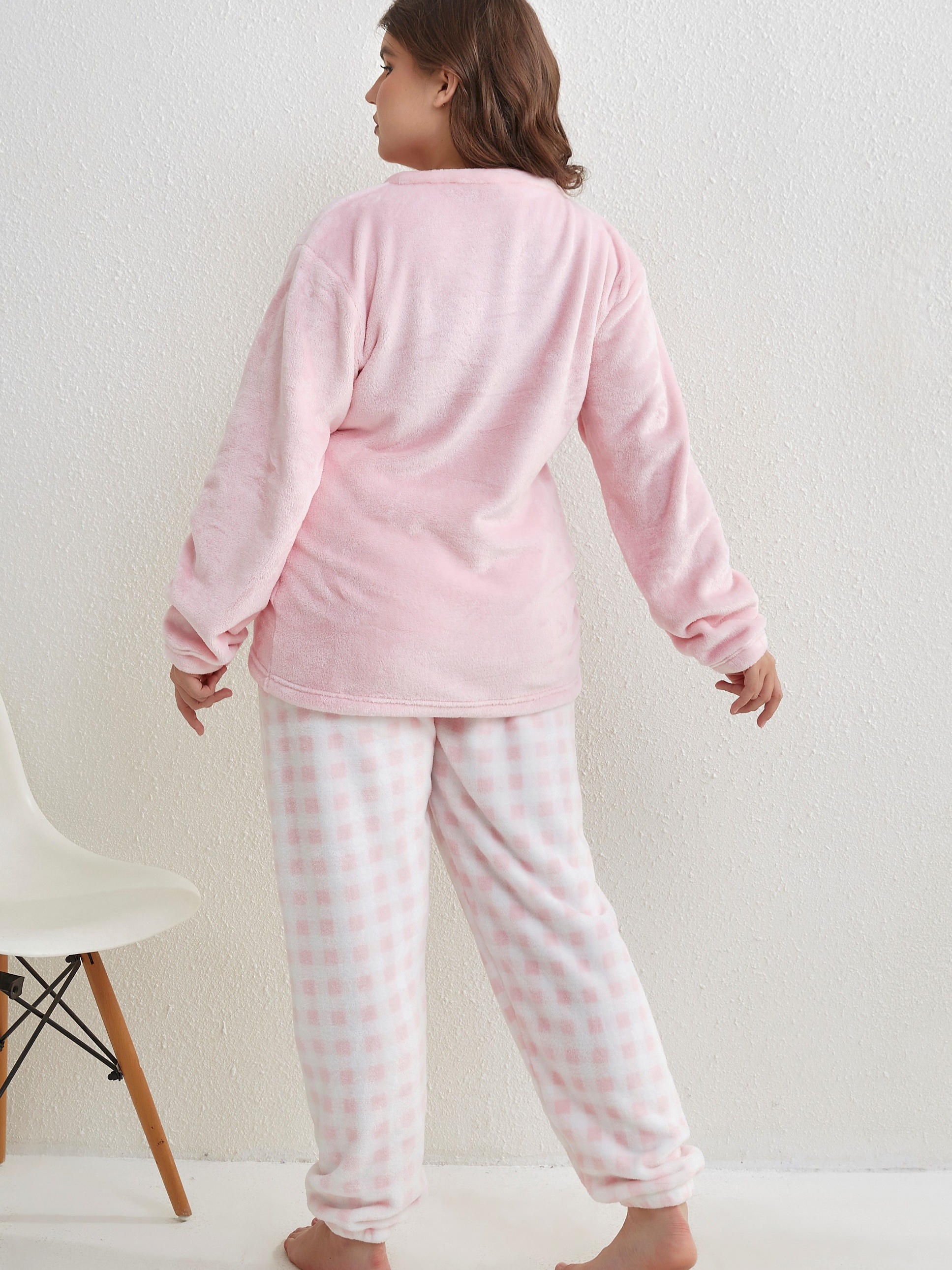 Plus Size Gingham Print Flannel Pajama Set Women's Plus - Temu Canada