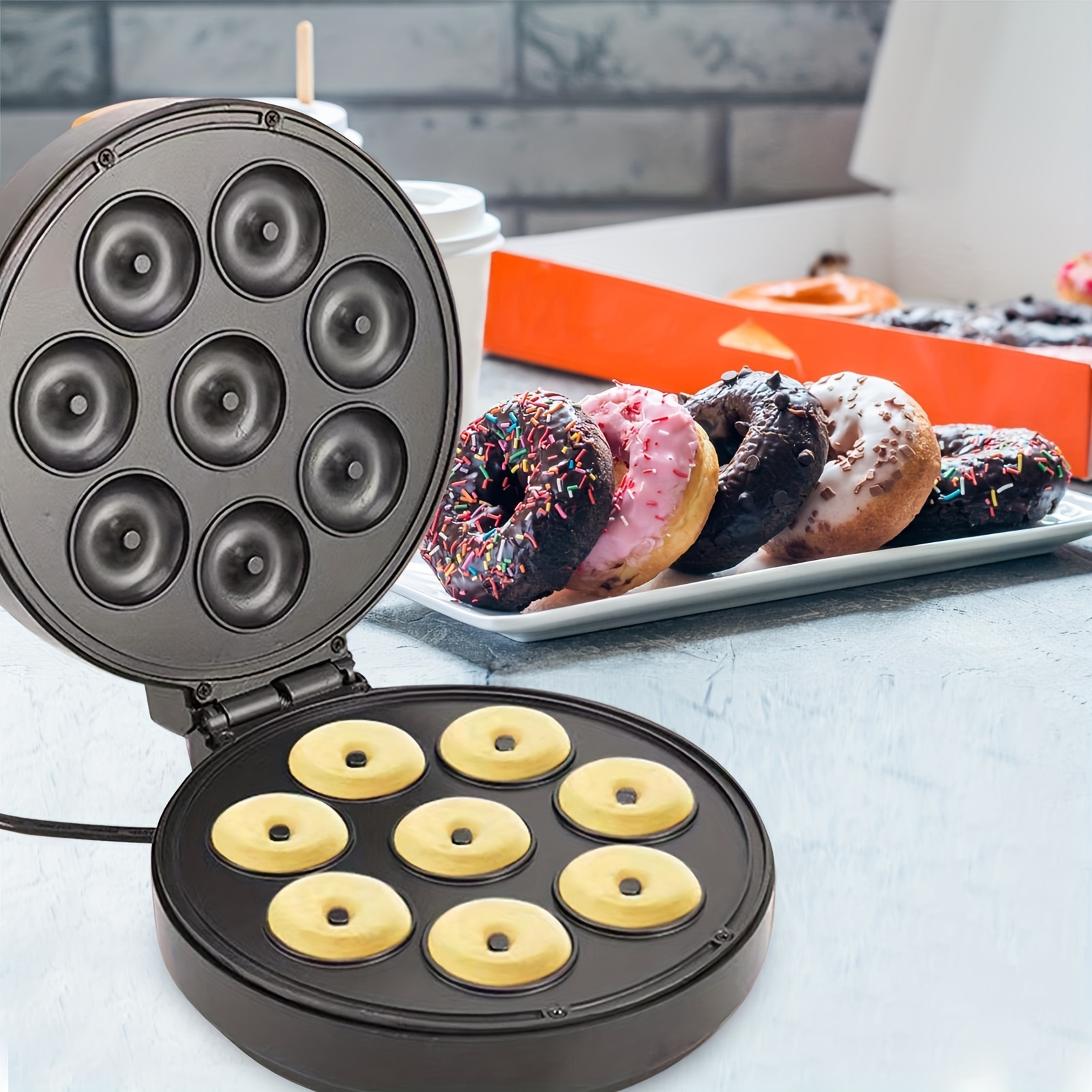 Making mini donuts in a donut maker machine. Two recipes for sweet
