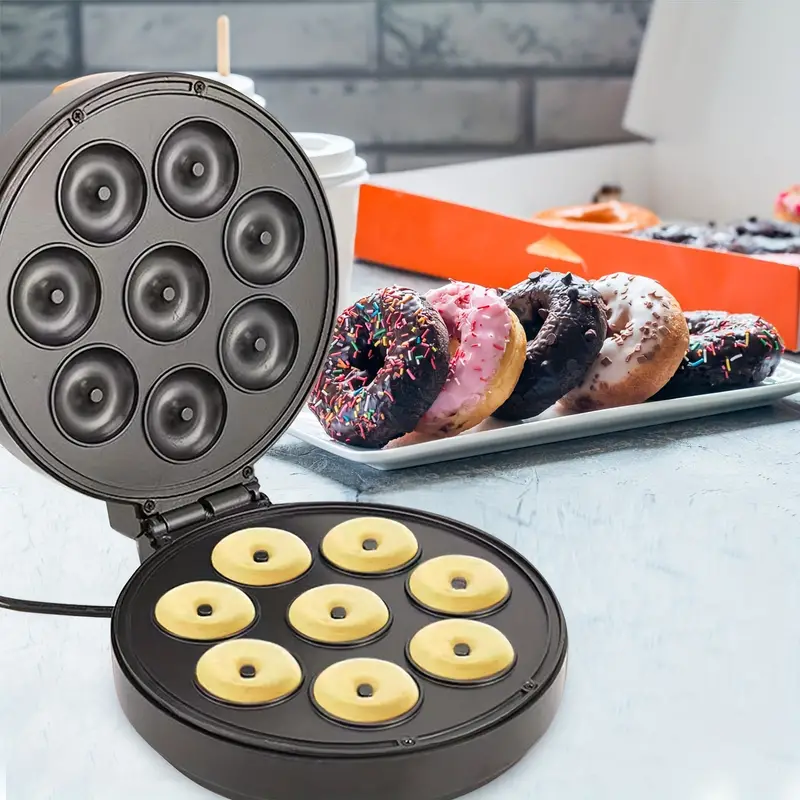 New US Plug Mini 1400W Donut Maker Machine For Breakfast, Snacks, Desserts  & More With Non-stick Surface, Makes 8 Doughnuts