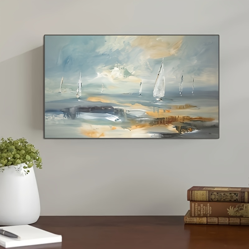 Wooden Matte Boat Fishing Oil Canvas Painting, Size: 15x12 Inch at