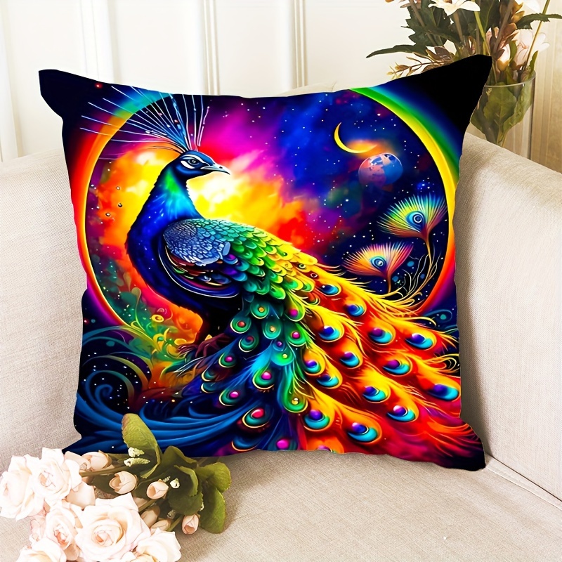 

1pc, Peacock Pattern Polyester Cushion Cover, Pillow Cover, Room Decor, Bedroom Decor, Sofa Decor, Collectible Buildings Accessories (cushion Is Not Included)